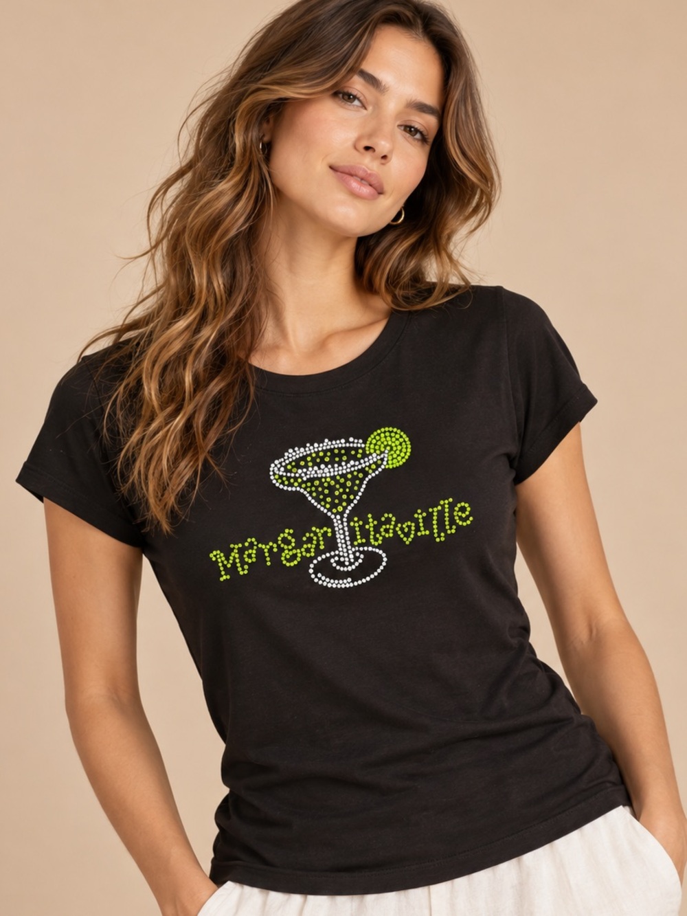 Kavio Crystal Ranch Margarita Rhinestone Black Tee XL